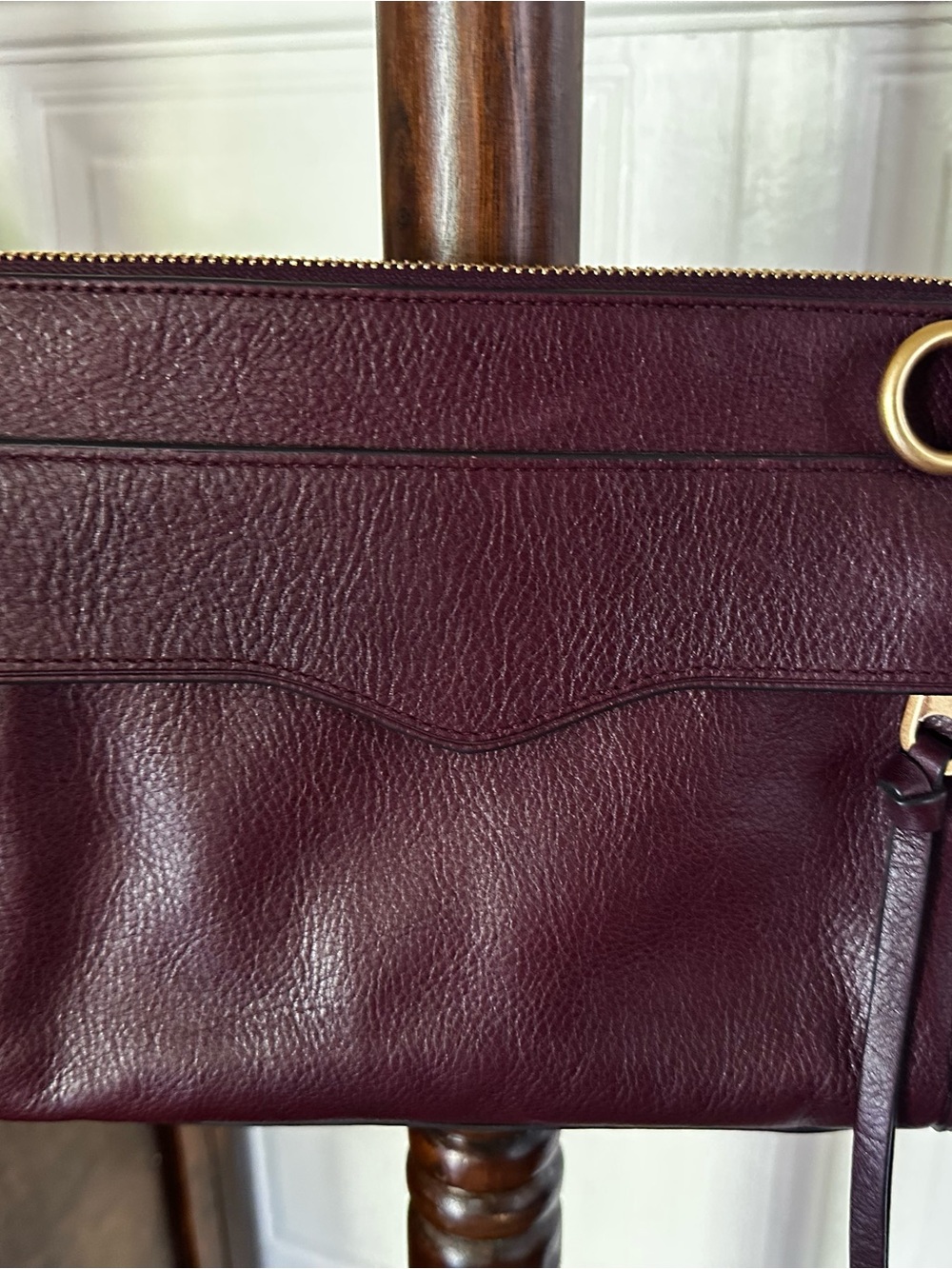 Rebecca Minkoff Pebbled Leather Wristlet in Deep Burgundy with Gold Hardware
